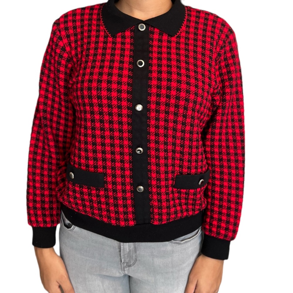 Alfred Dunner 80s Vintage Button-Down Checkered Cardigan/Sweater